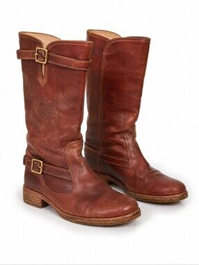 Coach Whitley Distressed Riding Boots Cognac Women's Size 7B